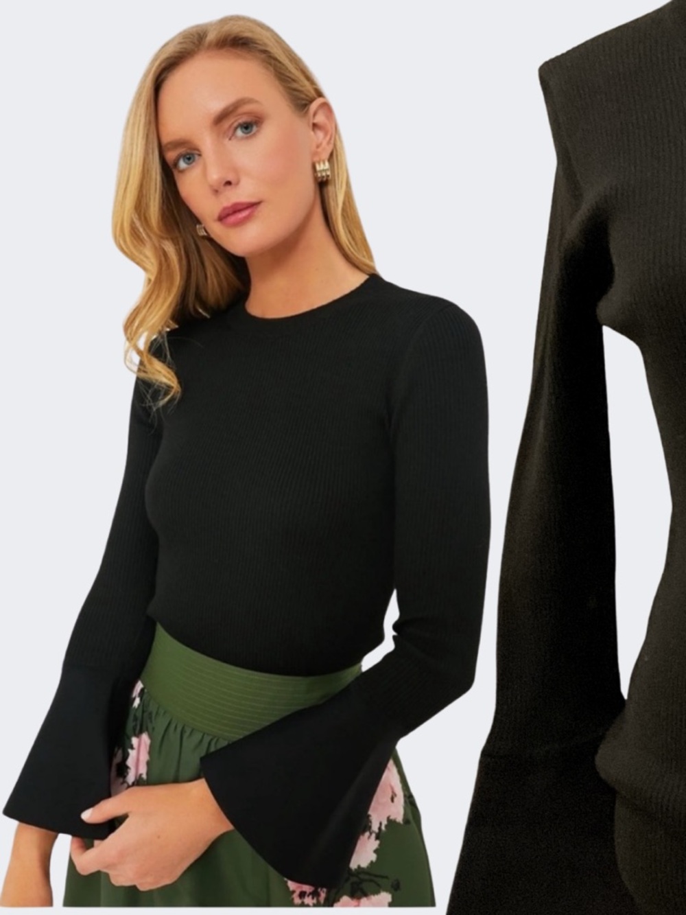 Tuckernuck Lucy Black Ribbed Bell-Sleeve Sweater M
